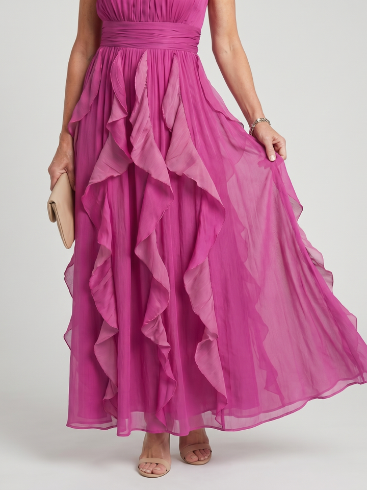 Vera | Vestido Largo de Volados con Cuello Alto