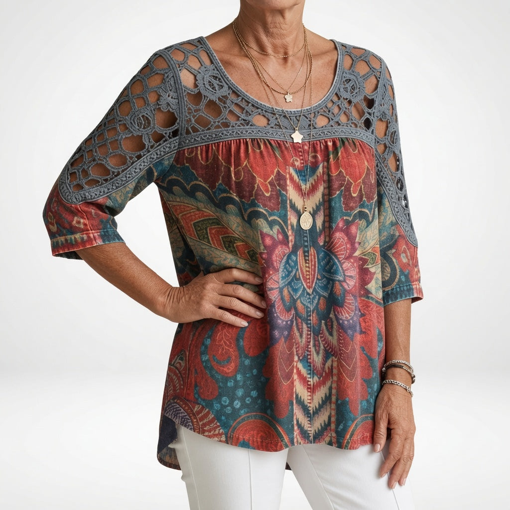 Manuela | Blusa Boho Étnica Estampada