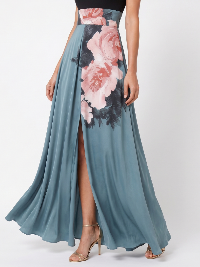 Cecilia | Vestido Largo Halter con Falda Floral