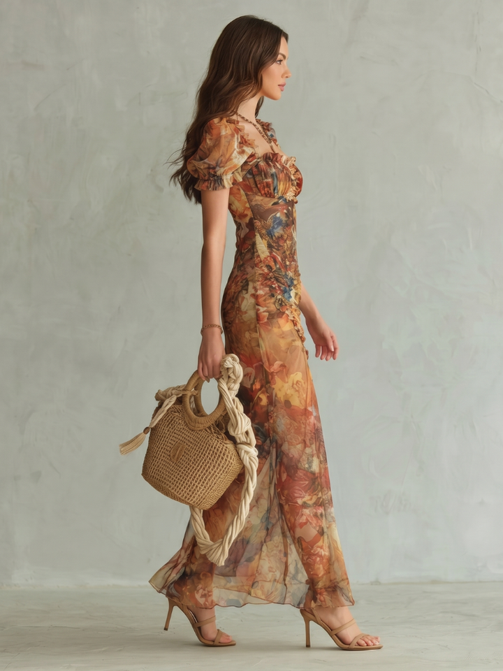 Morena | Vestido Midi Fruncido con Tajo