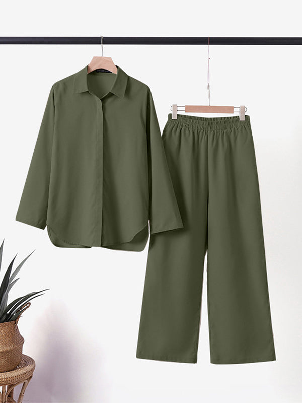 Denice | Conjunto Casual Elegante de Dos Piezas – Top Abotonado Relajado y Pantalones de Pierna Ancha