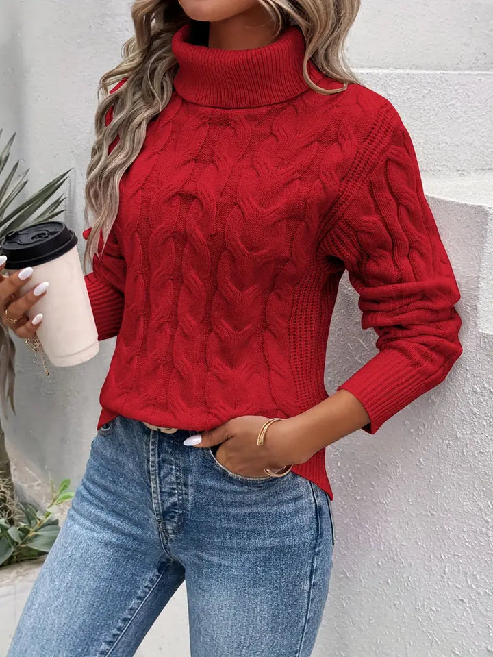 Maika | Suéter de Cuello Alto de Punto Trenzado
