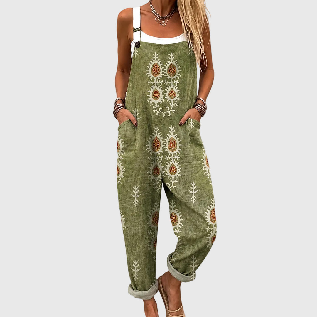Leopoldine | Mono con tirantes en Paisley Verde Oliva
