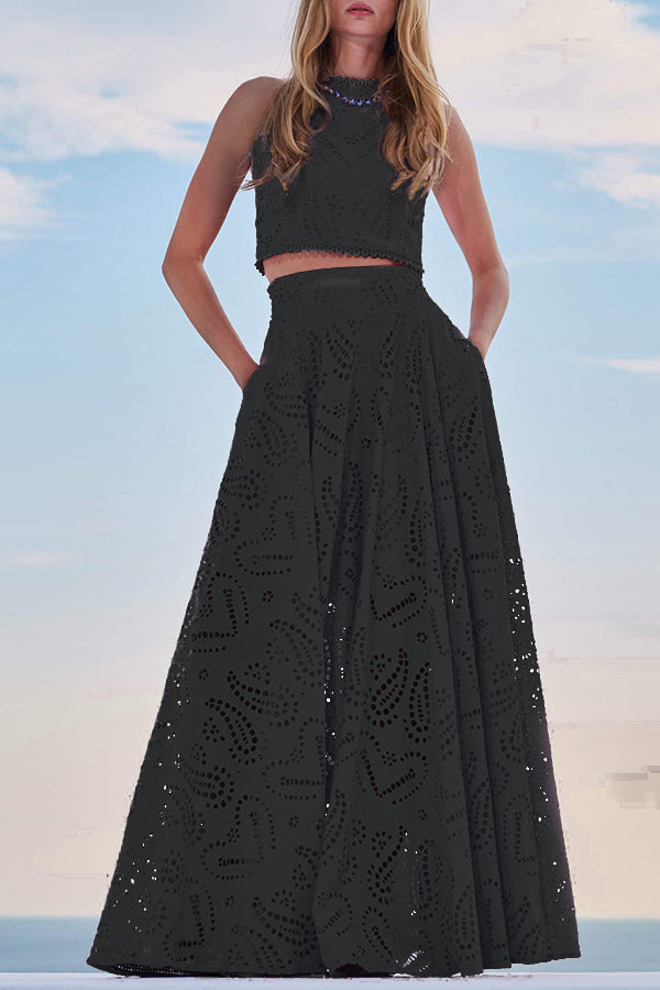 Conjunto de Top Bordado Larissa y Falda Larga de Cintura Alta – Elegante Conjunto de Dos Piezas