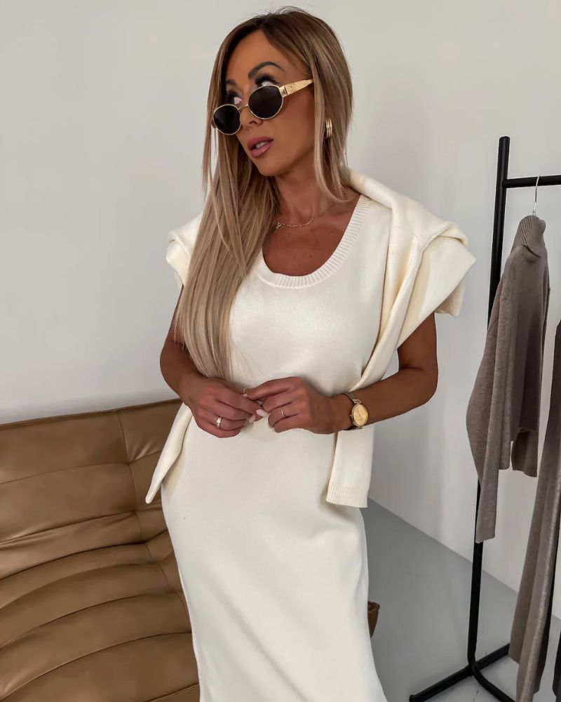 Darla | Conjunto de Punto Elegante – Vestido de Punto Coordinado y Top