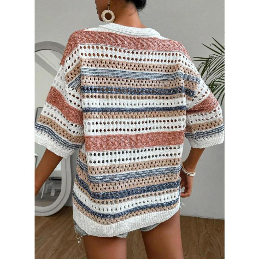 Kelise | Top de Verano de Ganchillo a Rayas con Escote en V Casual