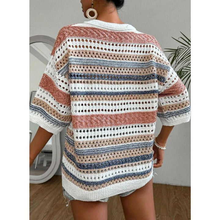 Kelise | Top de Verano de Ganchillo a Rayas con Escote en V Casual