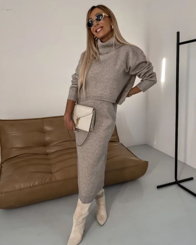 Darla | Conjunto de Punto Elegante – Vestido de Punto Coordinado y Top