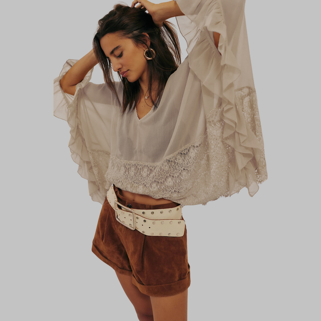 Leona Elegante Top Cubierta de Manga Murciélago con Escote en V – Top Elegante para el Día a Día