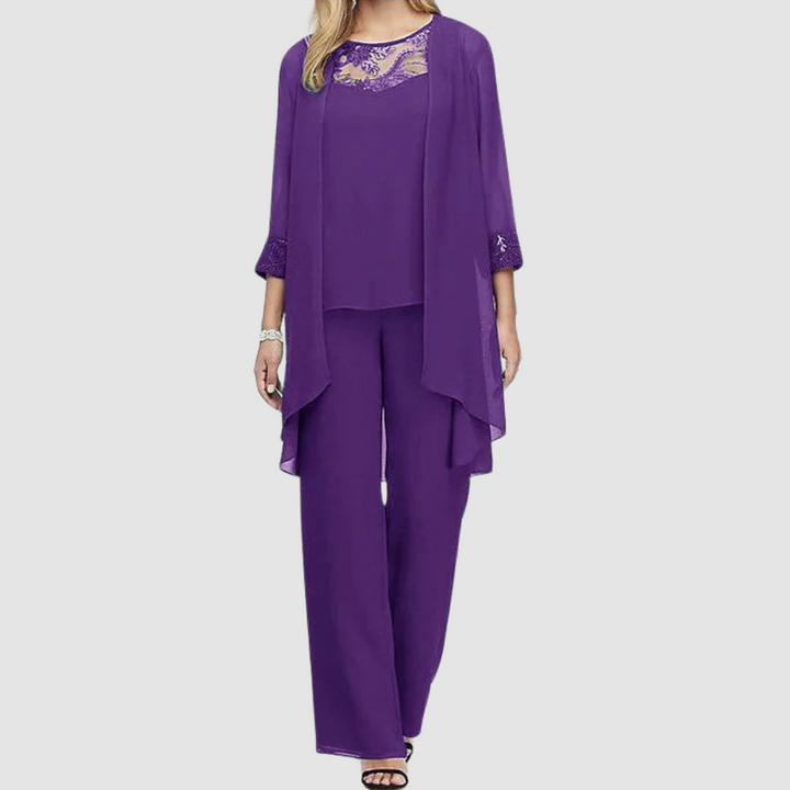 Iva | Conjunto Elegante de Tres Piezas – Top, Chaqueta y Pantalones Coordinados