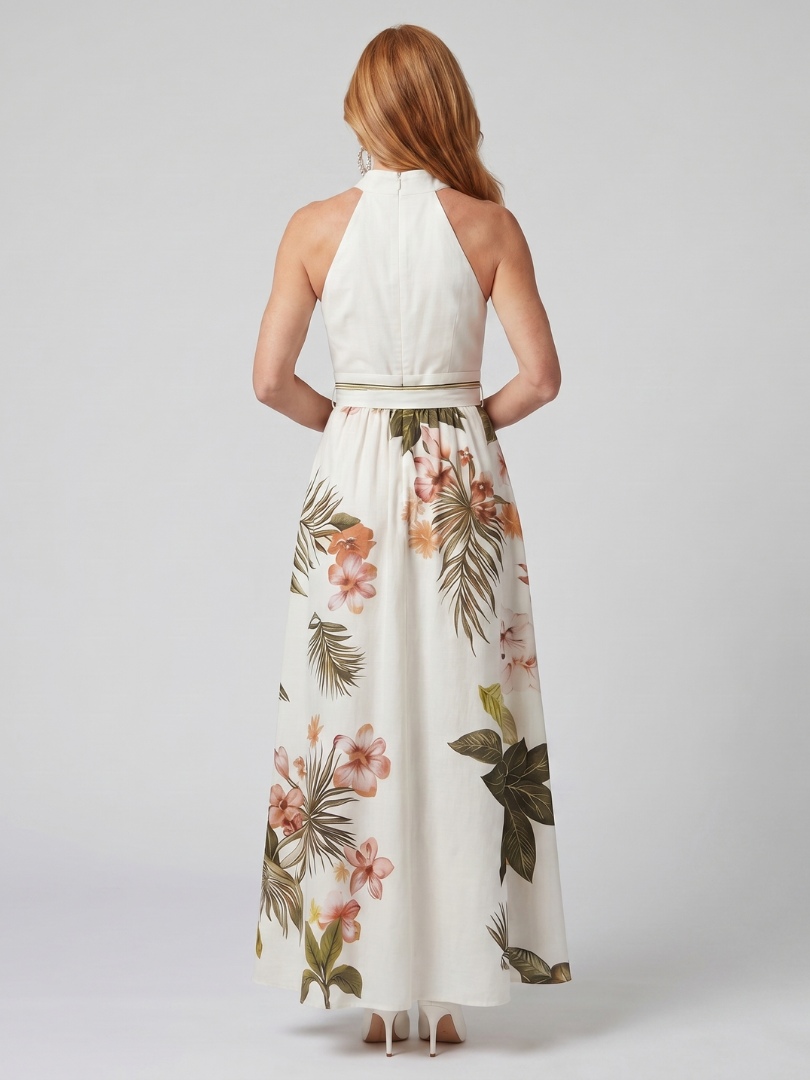 Camila | Vestido Largo Halter Botánico