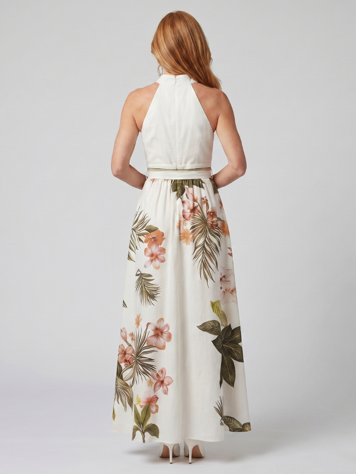 Camila | Vestido Largo Halter Botánico