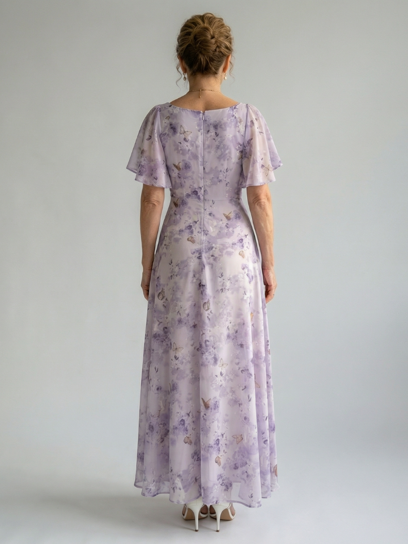 Estefanía | Vestido Midi Floral con Mangas Flutter
