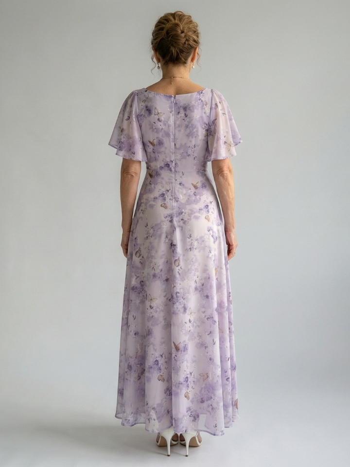 Estefanía | Vestido Midi Floral con Mangas Flutter