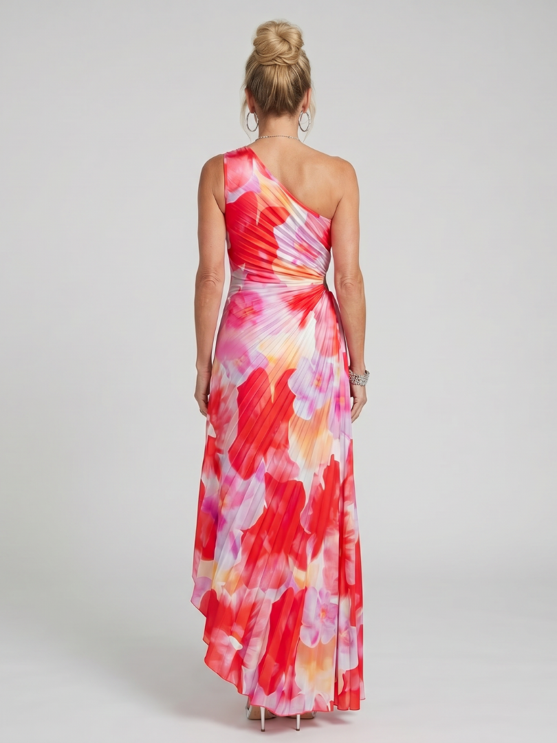 Nadia | Vestido Midi de Un Hombro Plisado
