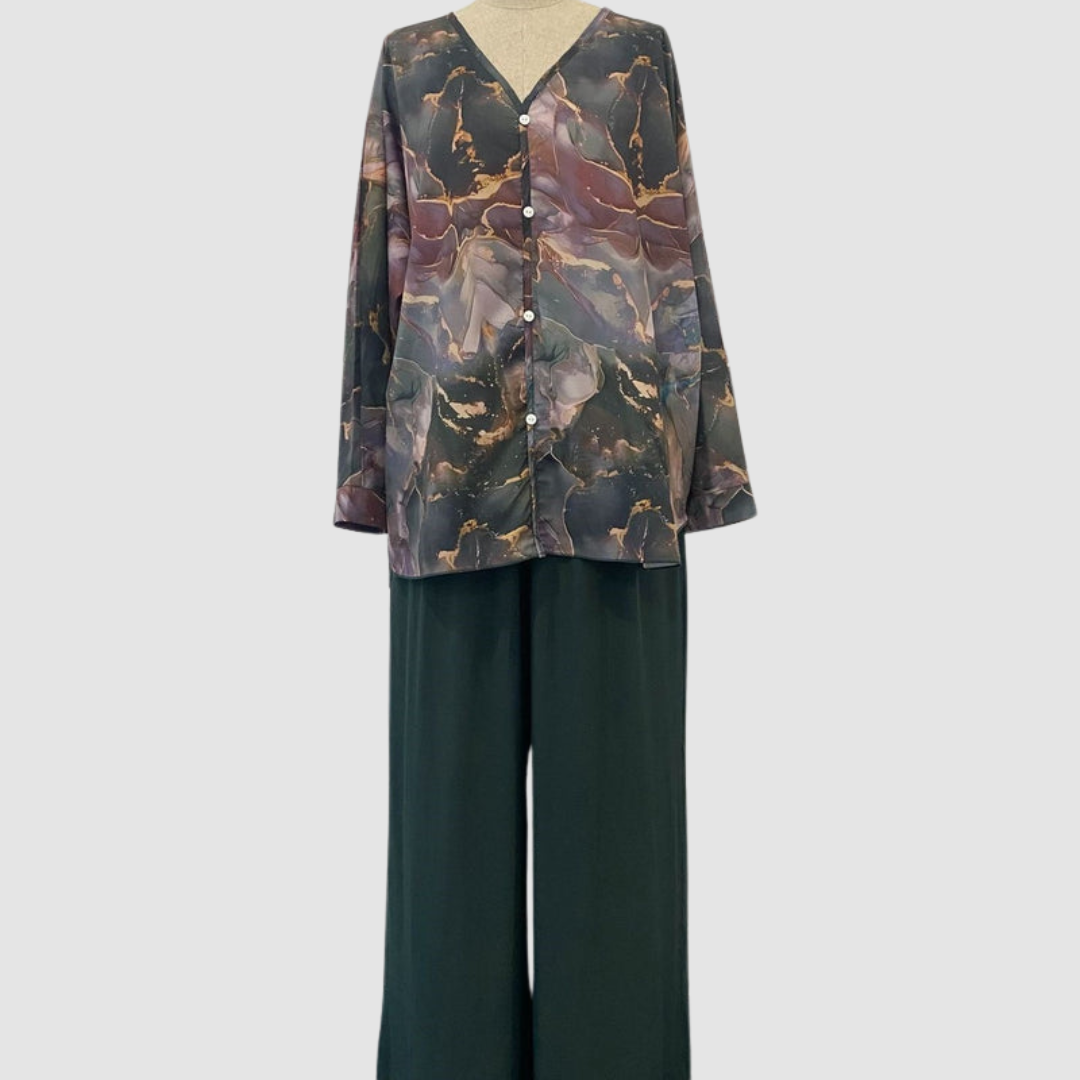 Aurora | Conjunto Elegante Impreso de Dos Piezas – Conjunto Floral de Comodidad