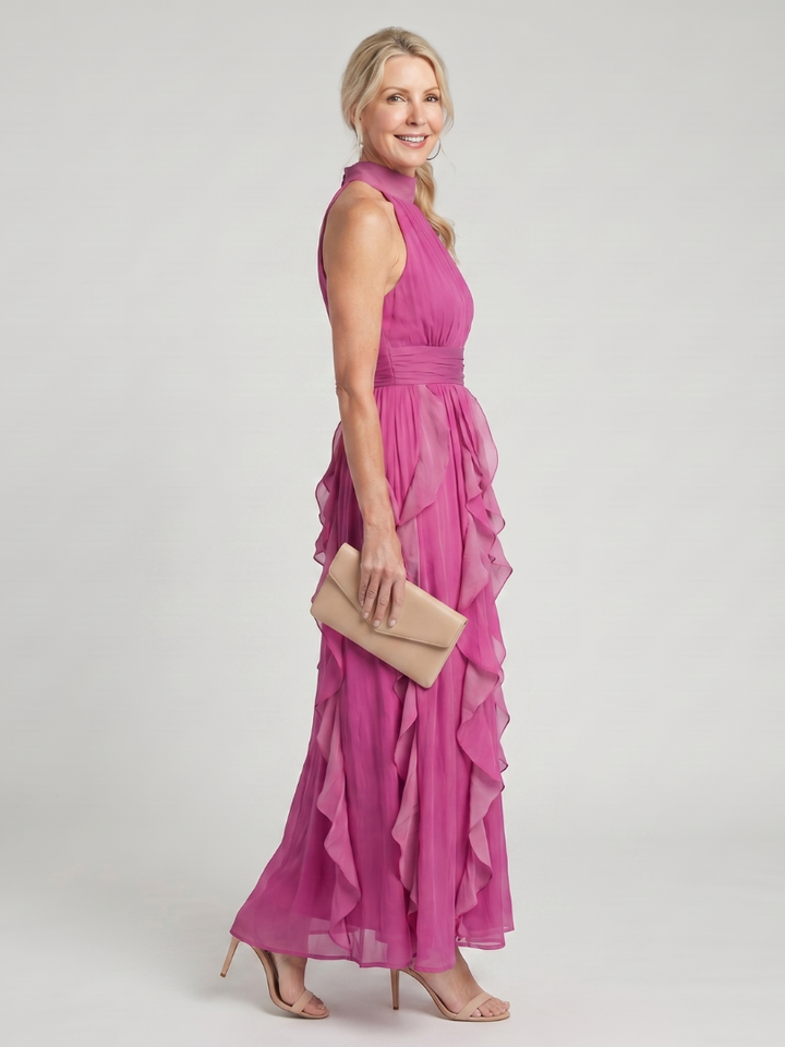 Vera | Vestido Largo de Volados con Cuello Alto