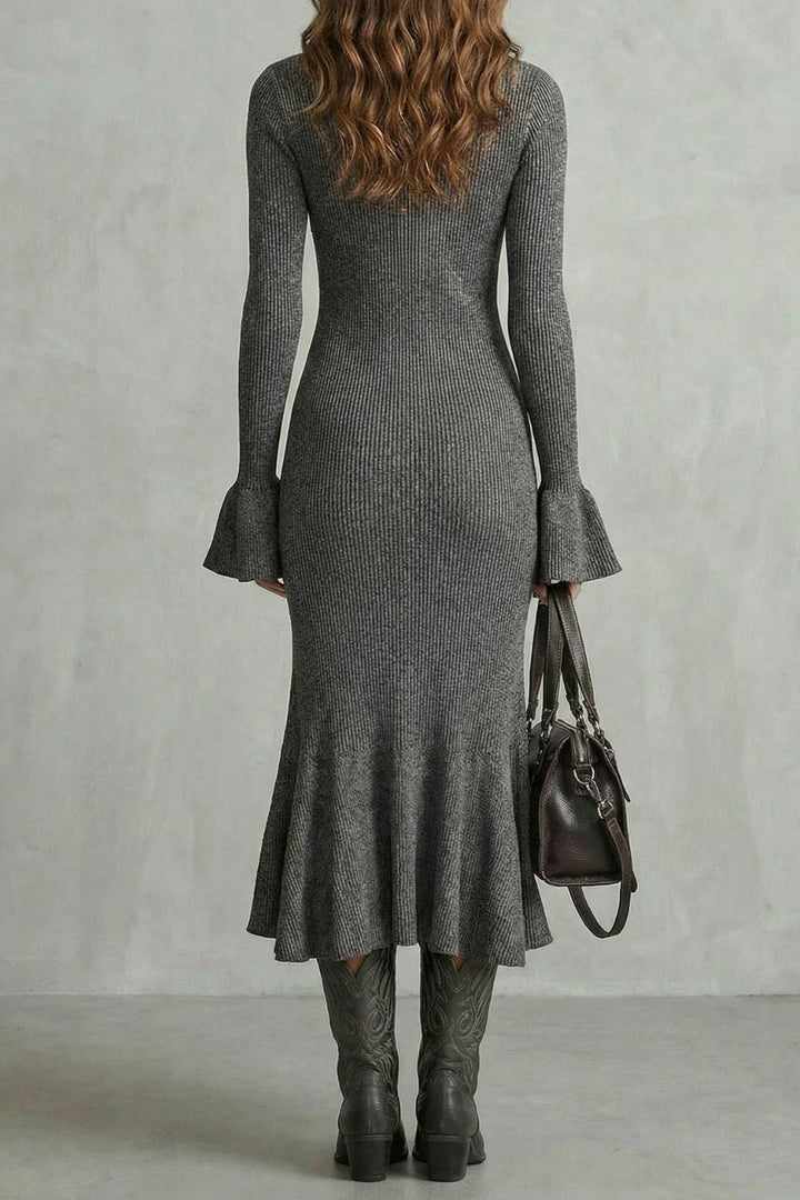 Sabrina | Vestido Midi con Cremallera y Puños Acampanados