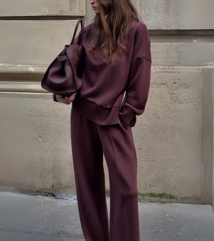 Elyza | Conjunto Suave de Dos Piezas – Top de Cuello Alto y Pantalones de Pierna Ancha