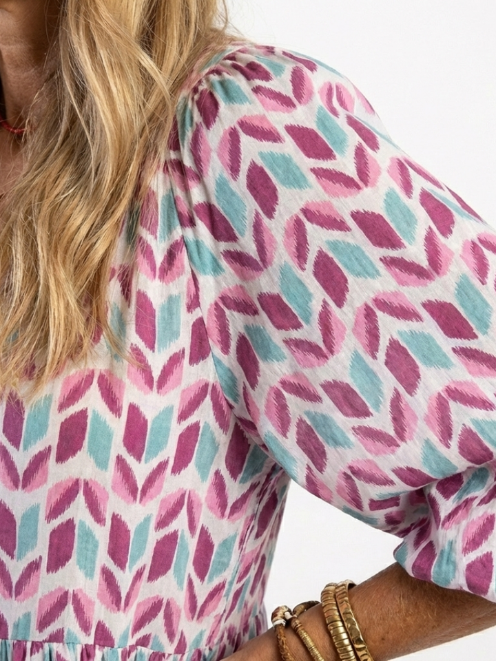 Alicia | Vestido Midi Geométrico de Manga Larga