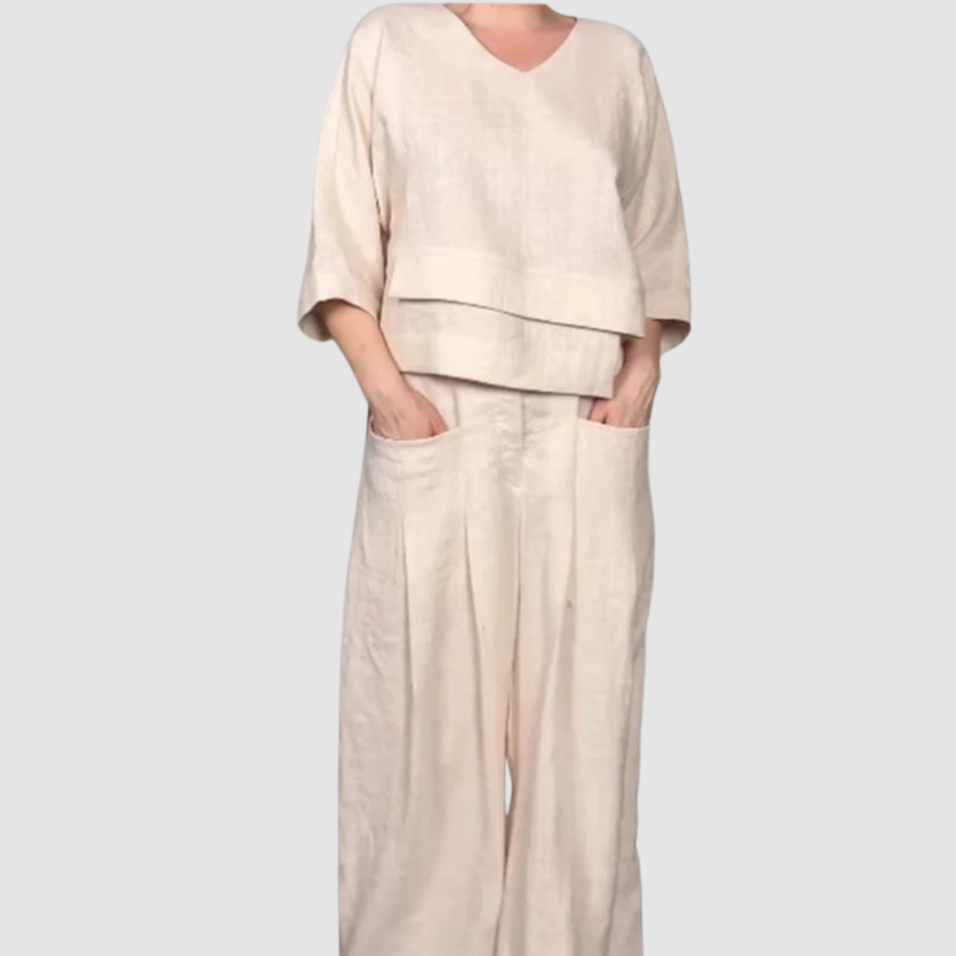 Vina | Conjunto Relajado de 2 Piezas – Top Asimétrico y Pantalones de Pierna Ancha