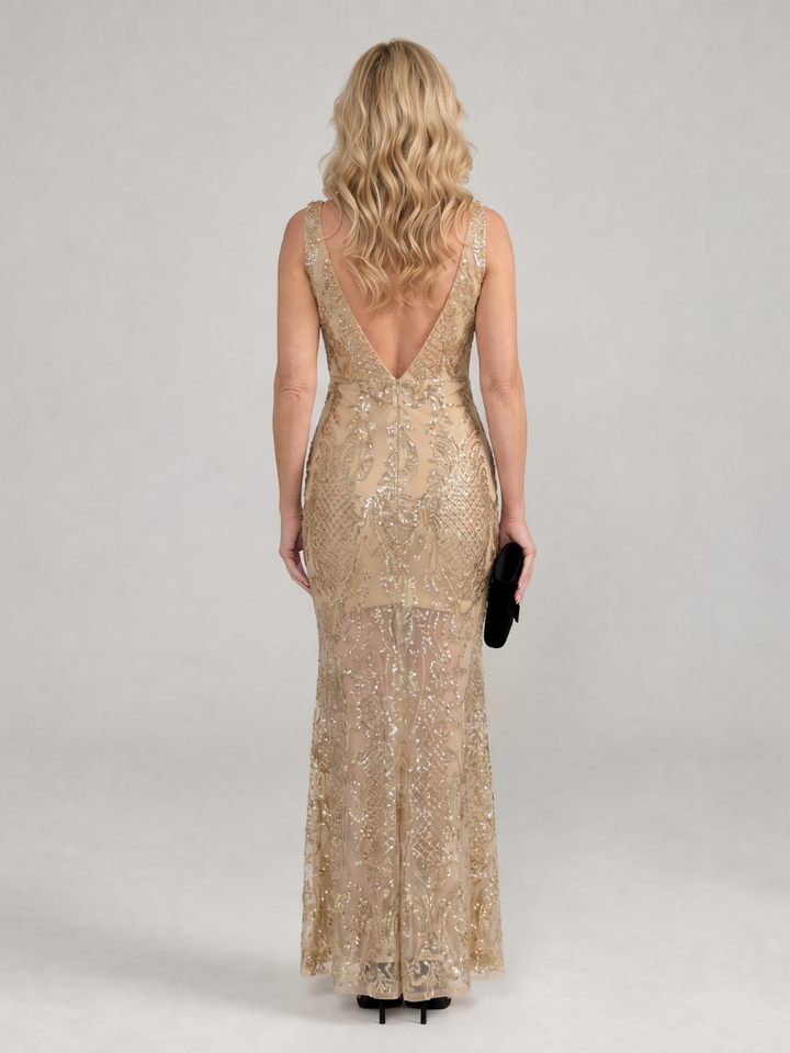 Priscila | Vestido Midi con Lentejuelas y Transparencias