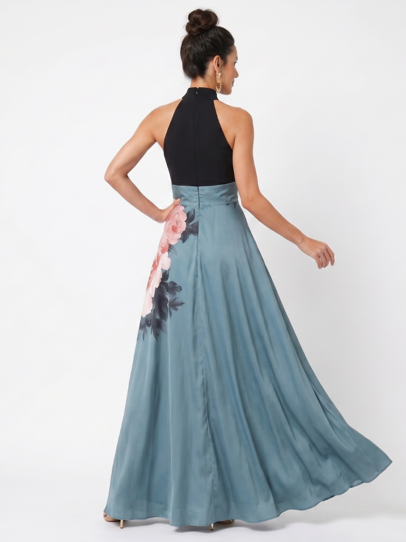 Cecilia | Vestido Largo Halter con Falda Floral
