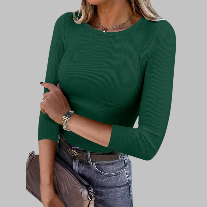 Davina | Top Casual Liso de Cuello Redondo Ajustado