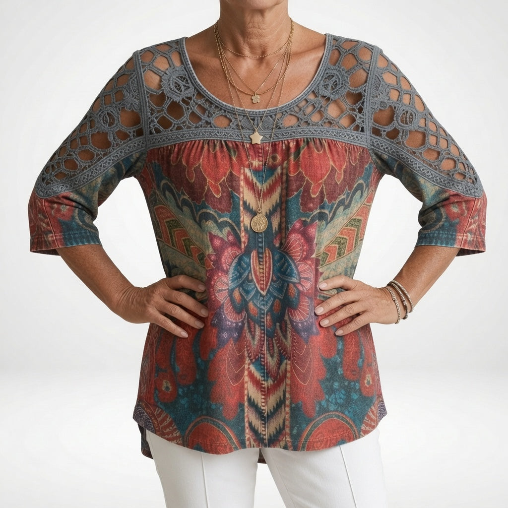 Manuela | Blusa Boho Étnica Estampada