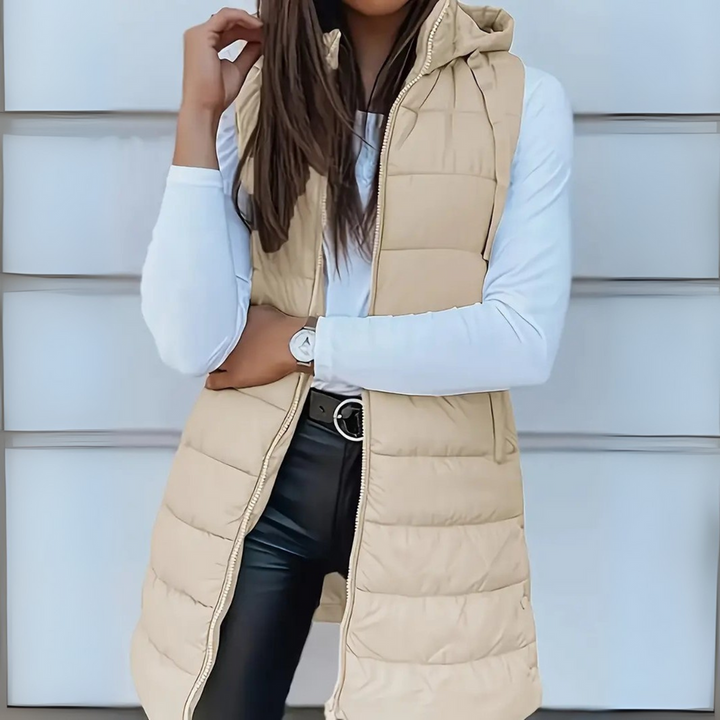 Rain | Chaleco Largo Puffer Sin Mangas con Capucha