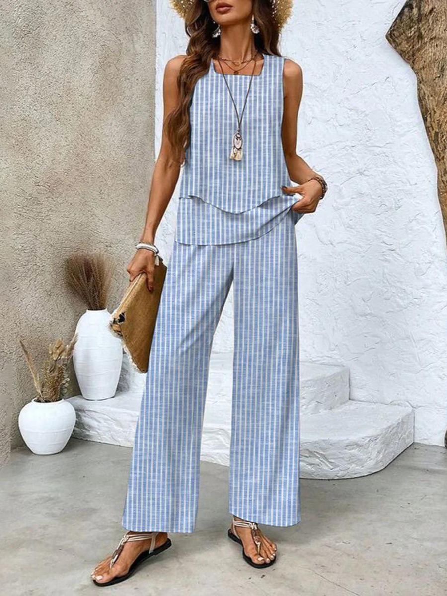 Juliette | Conjunto Elegante de Dos Piezas – Blusa Fluida y Pantalones de Pierna Ancha
