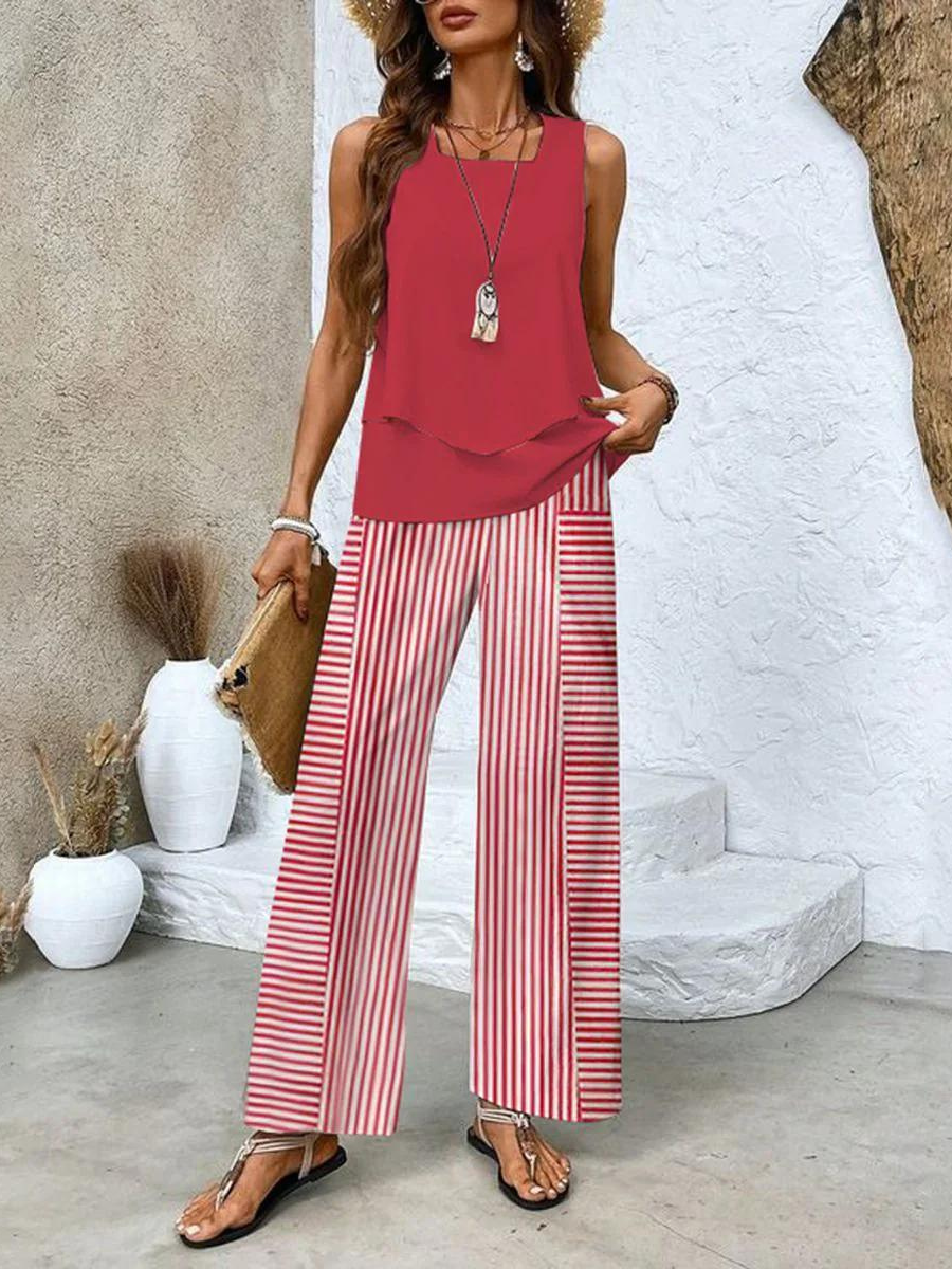 Juliette | Conjunto Elegante de Dos Piezas – Blusa Fluida y Pantalones de Pierna Ancha