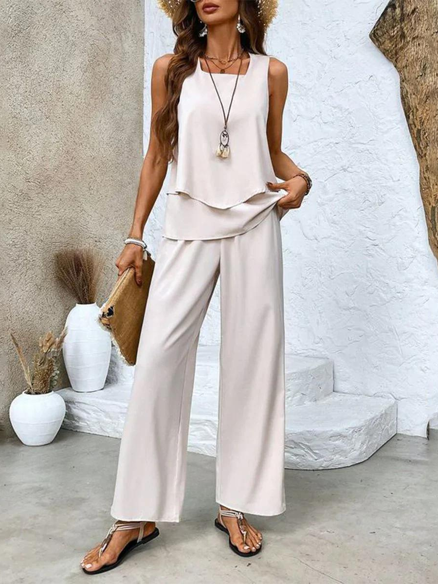 Juliette | Conjunto Elegante de Dos Piezas – Blusa Fluida y Pantalones de Pierna Ancha