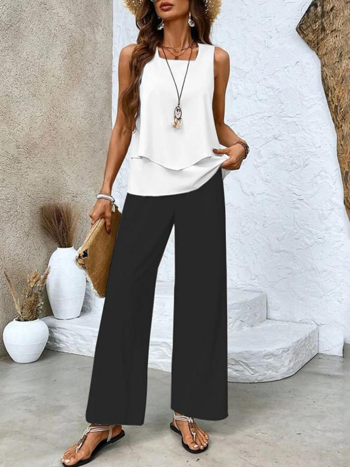 Juliette | Conjunto Elegante de Dos Piezas – Blusa Fluida y Pantalones de Pierna Ancha