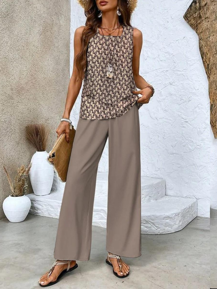 Juliette | Conjunto Elegante de Dos Piezas – Blusa Fluida y Pantalones de Pierna Ancha
