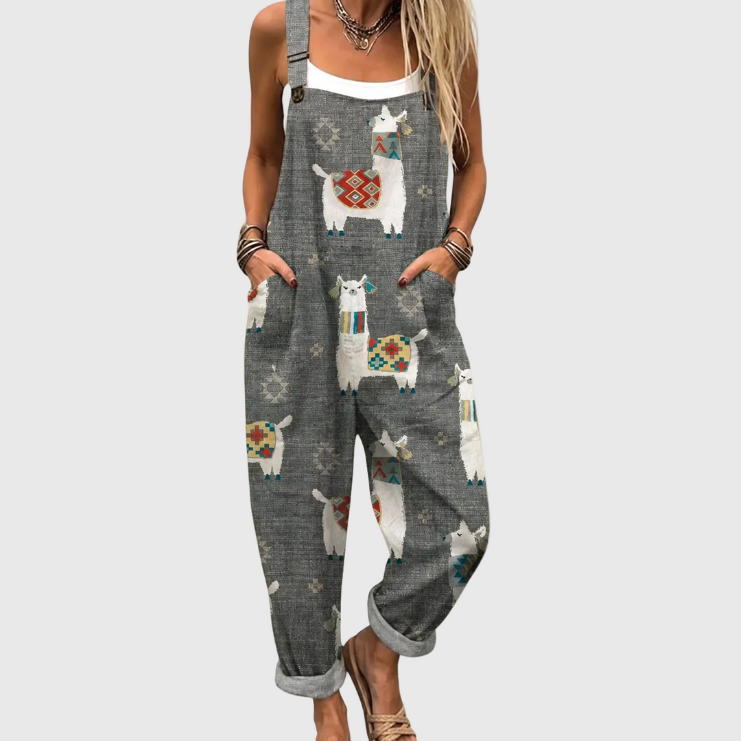 Luisa | Pantalón de tirantes con motivo de llama