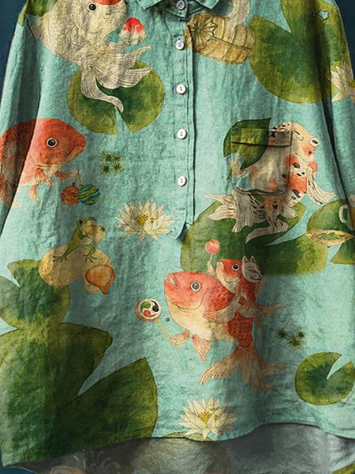 Camisa de Arte de Pescado Claudia – Camisa de Manga Larga Artística