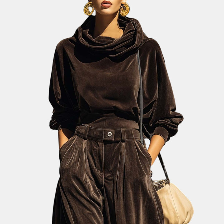 Eleonora | Conjunto Hoodie Vintage Marrón con Cinturón