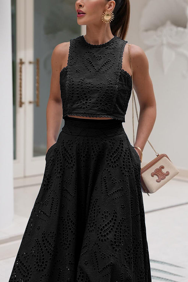 Conjunto de Top Bordado Larissa y Falda Larga de Cintura Alta – Elegante Conjunto de Dos Piezas