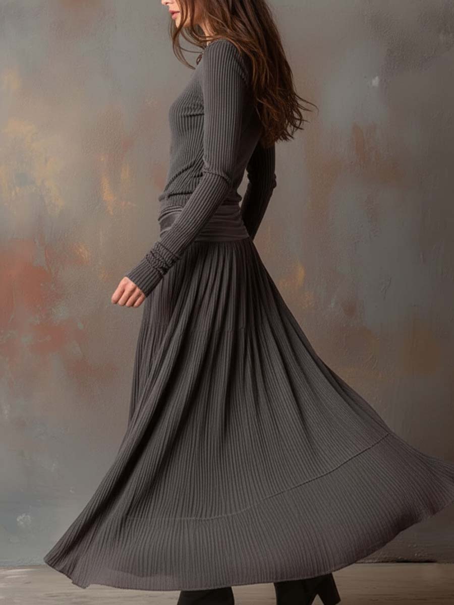 Zenaida | Vestido Maxi de Punto Acanalado Vintage