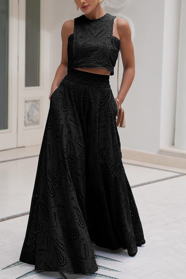 Conjunto de Top Bordado Larissa y Falda Larga de Cintura Alta – Elegante Conjunto de Dos Piezas