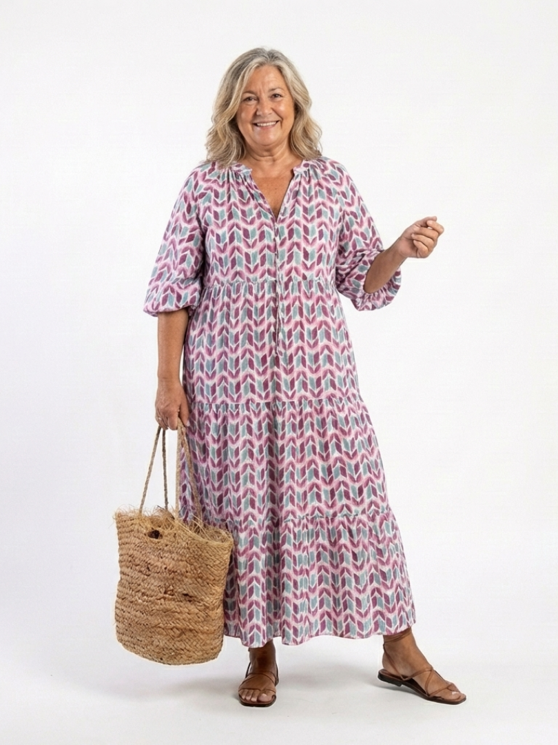 Alicia | Vestido Midi Geométrico de Manga Larga