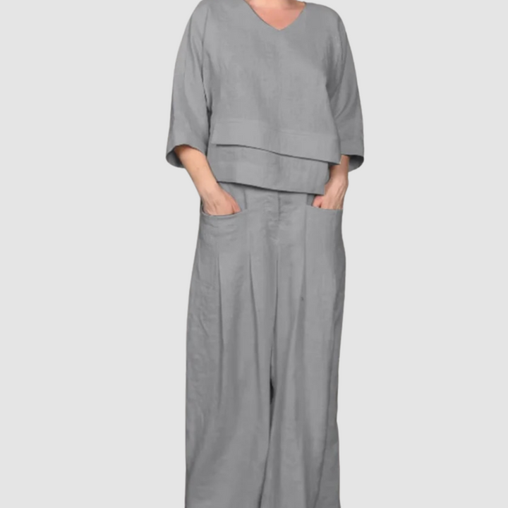 Vina | Conjunto Relajado de 2 Piezas – Top Asimétrico y Pantalones de Pierna Ancha