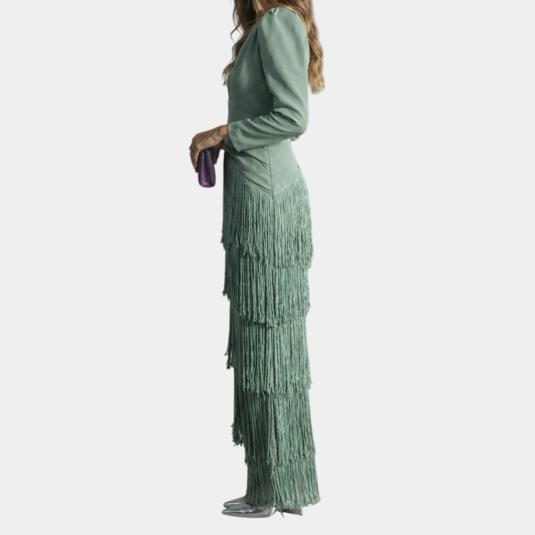 Magalí | Vestido Midi con Mangas de Flecos