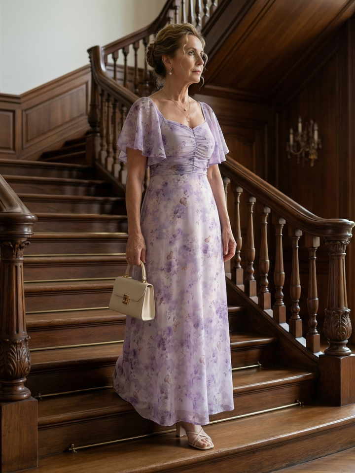 Estefanía | Vestido Midi Floral con Mangas Flutter