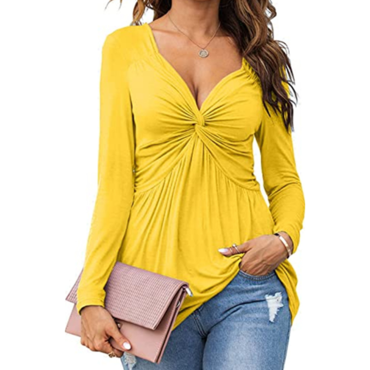 Emma | Blusa Casual de Cuello en V con Nudo Frontal y Mangas Largas