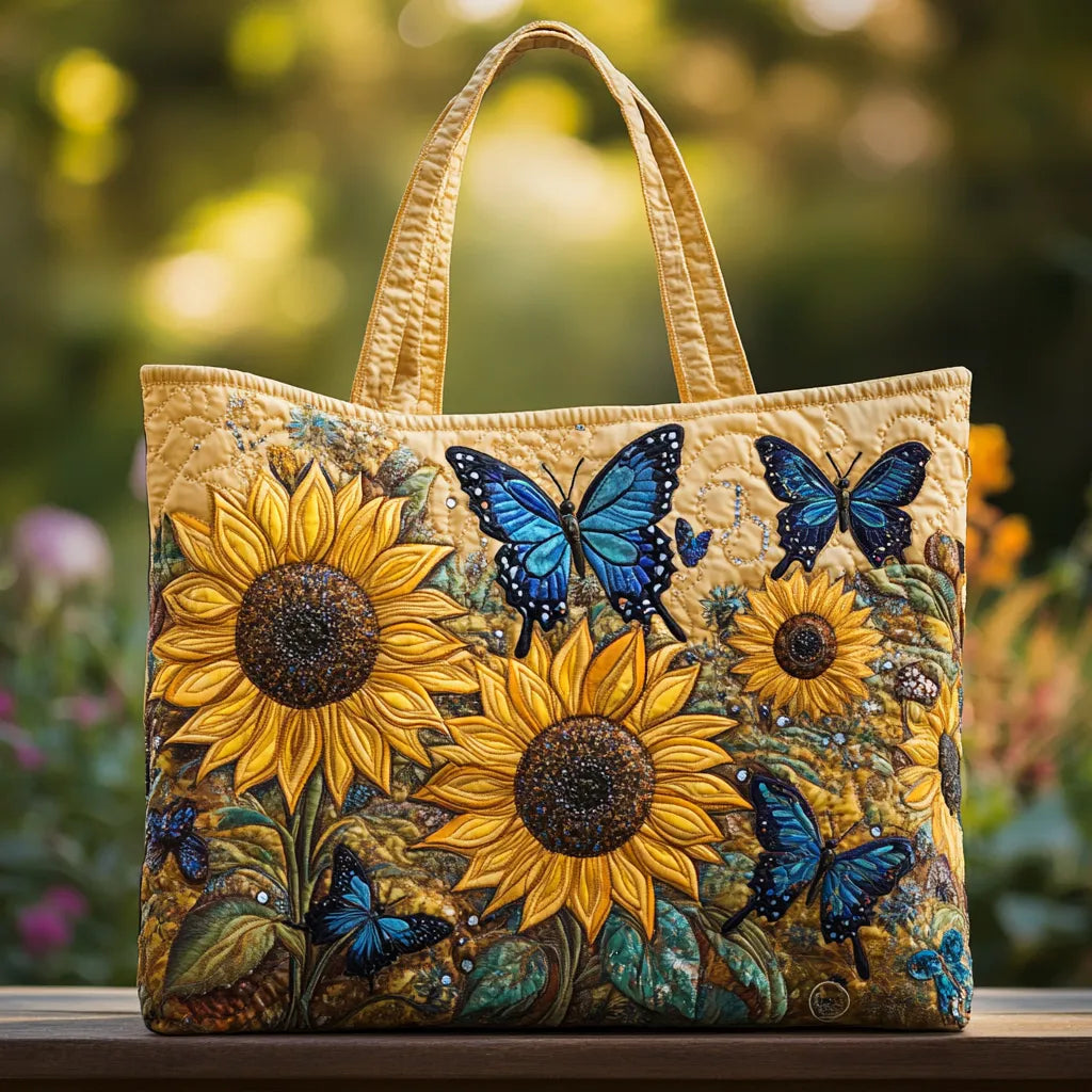 Cartera Artesanal | Girasoles y Mariposas Azules