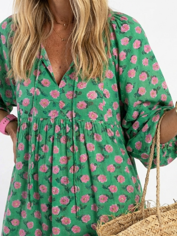 Herminia | Vestido Midi Floral con Escote en V