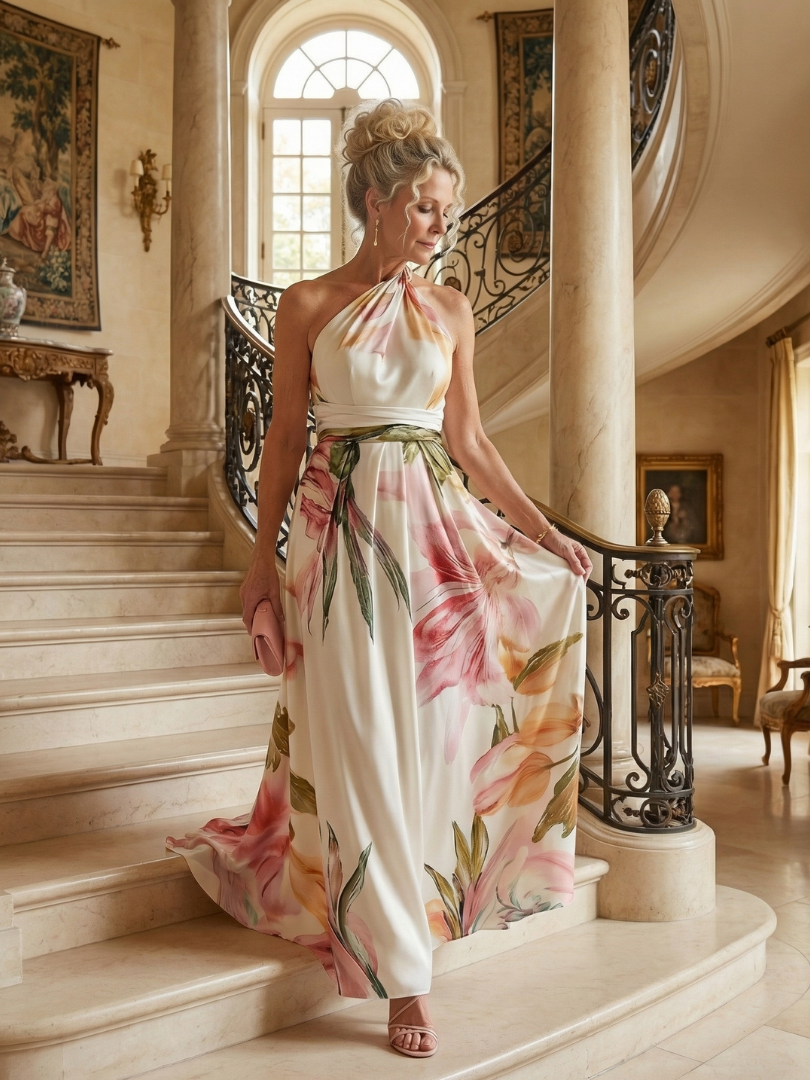 Guadalupe | Vestido Largo Floral con Escote Halter