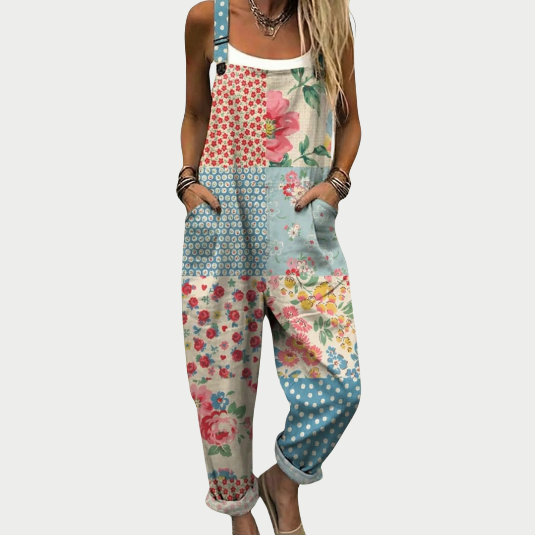 Lotte | Pantalón de tirantes patchwork con rosas y puntos
